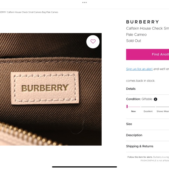 Brand New BURBERRY Small Camera Bag with Pale Pink Leather - Picture 6 of 8